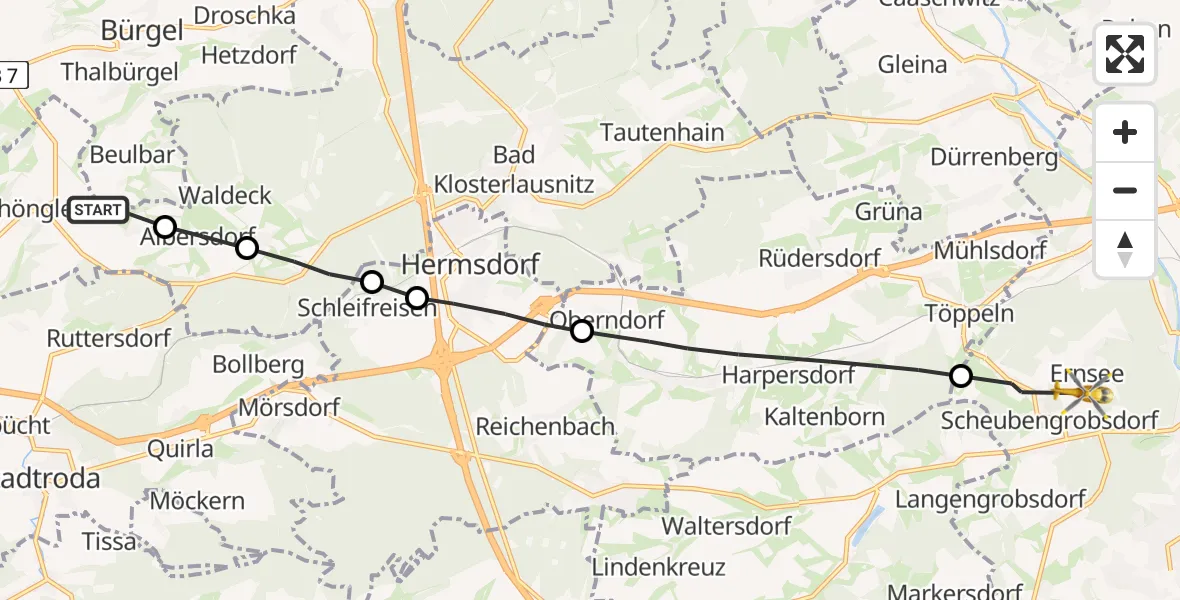 Flugroute Rettungshubschrauber Scheiditz - Gera, 02 Mai 2026, 18:37
