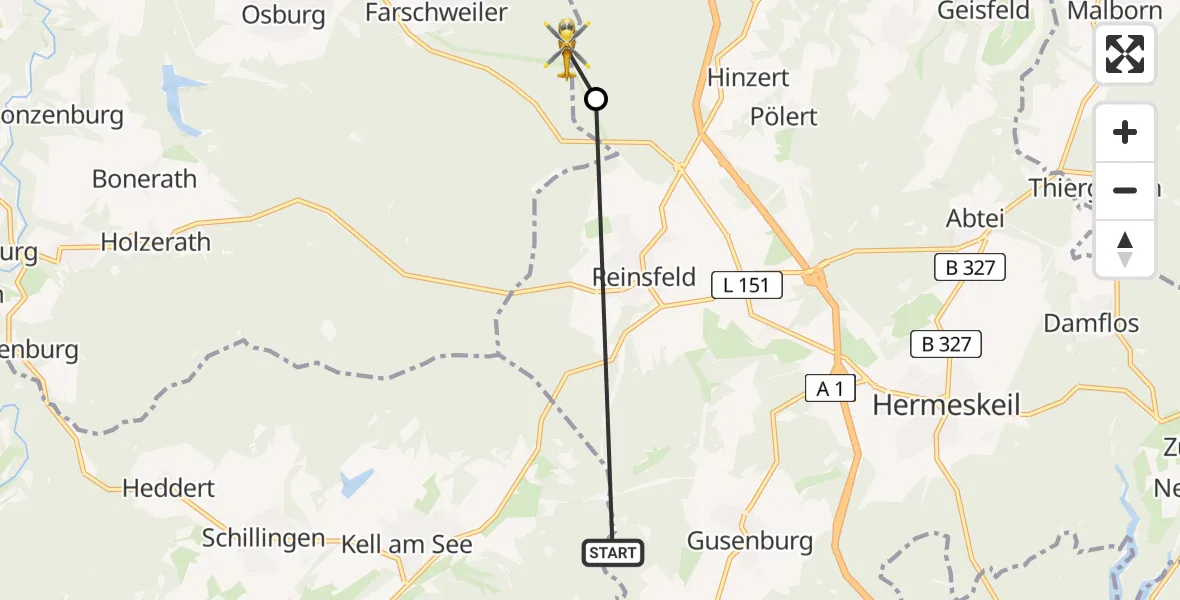Flugroute Rettungshubschrauber Grimburg - Farschweiler, 02 Mai 2026, 18:55