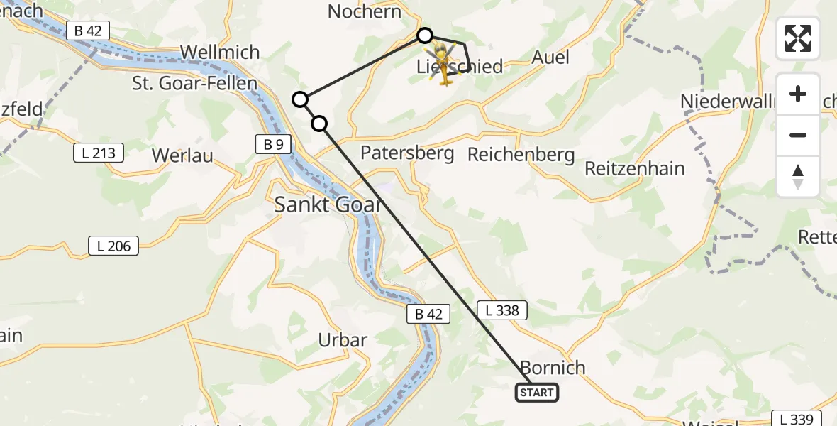 Flugroute Rettungshubschrauber Bornich - Lierschied, 02 Mai 2026, 18:58
