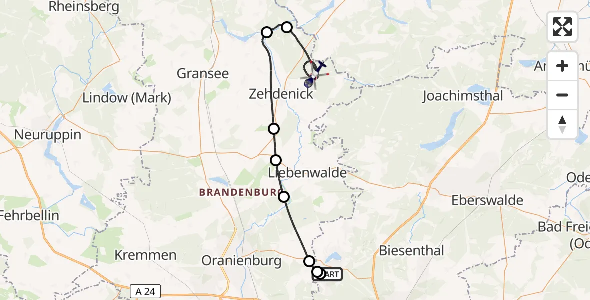 Flugroute Polizeihubschrauber Wandlitz - Zehdenick, 02 Mai 2026, 19:27