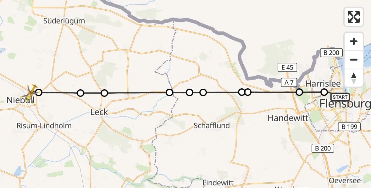 Flugroute Rettungshubschrauber Flensburg - Niebüll, 02 Mai 2026, 19:32