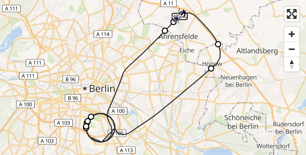 Flugroute Polizeihubschrauber Ahrensfelde Hubschrauberlandeplatz - Ahrensfelde Hubschrauberlandeplatz, 02 Mai 2026, 20:42