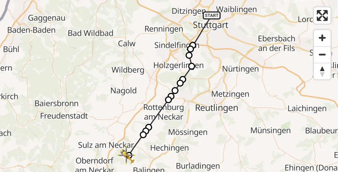 Flugroute Ambulanzhubschrauber Stuttgart - Geislingen, 02 Mai 2026, 21:07