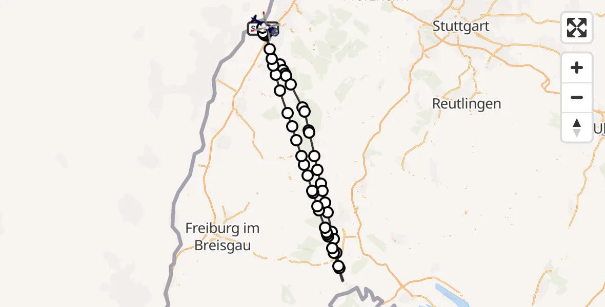 Flugroute Polizeihubschrauber Karlsruhe Baden-Baden Flughafen - Karlsruhe Baden-Baden Flughafen, 02 Mai 2026, 21:44
