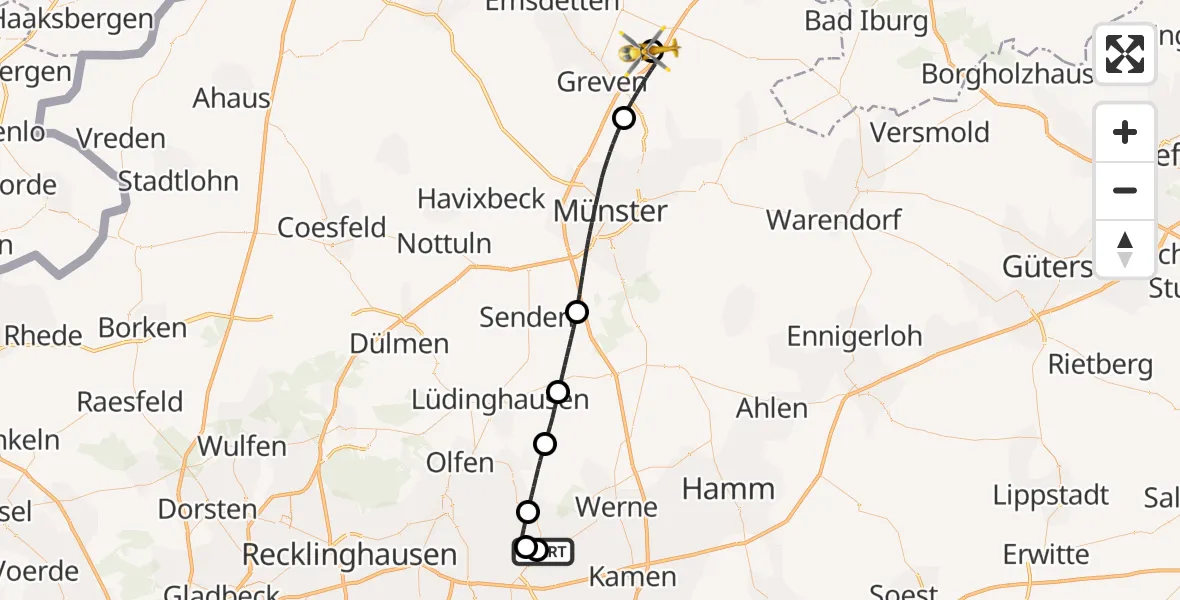 Flugroute Ambulanzhubschrauber Sankt Marien Hospital - Christoph  Westfalen-ADAC, 02 Mai 2026, 22:03