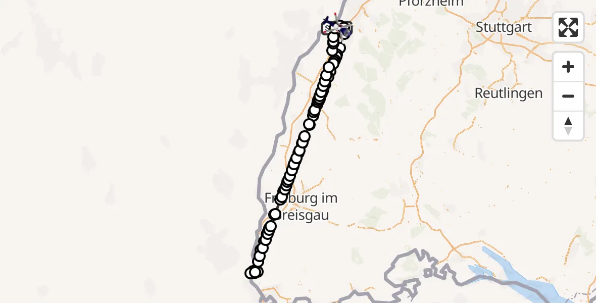 Flugroute Polizeihubschrauber Karlsruhe Baden-Baden Flughafen - Karlsruhe Baden-Baden Flughafen, 02 Mai 2026, 23:25