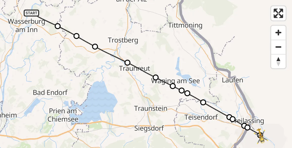 Flugroute Rettungshubschrauber Babensham - Dachlandeplatz Heliport, 03 Mai 2026, 05:48