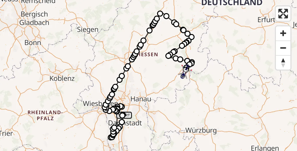 Flugroute Polizeihubschrauber Flughafen Frankfurt-Egelsbach - Kalbach, 03 Mai 2026, 05:59