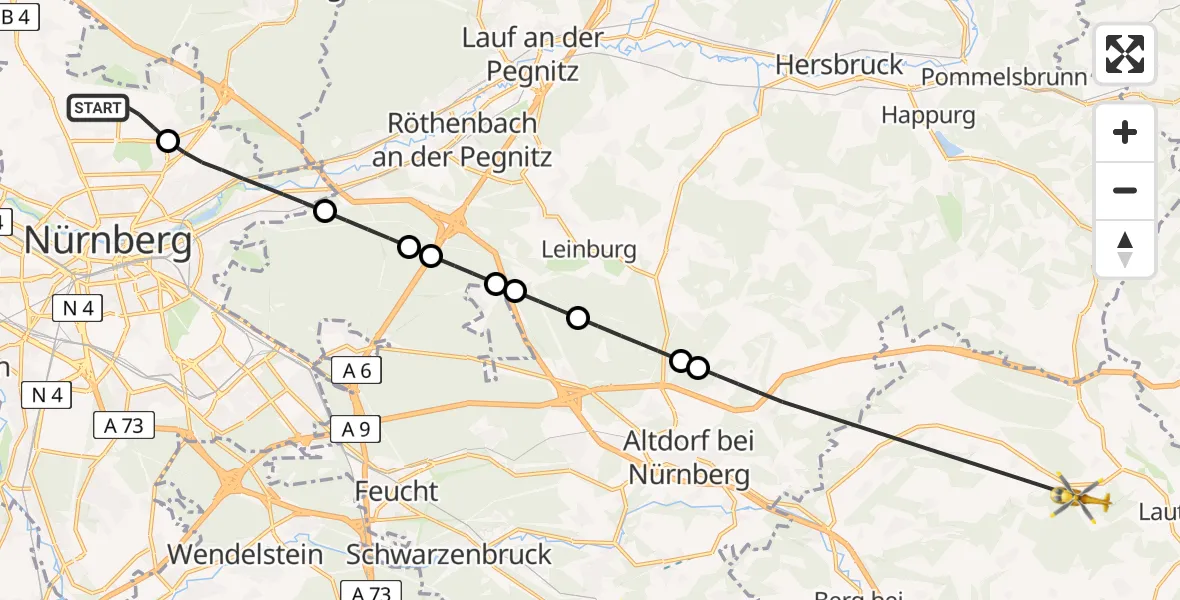 Flugroute Rettungshubschrauber Flughafen Nuremberg - Lauterhofen, 03 Mai 2026, 06:17