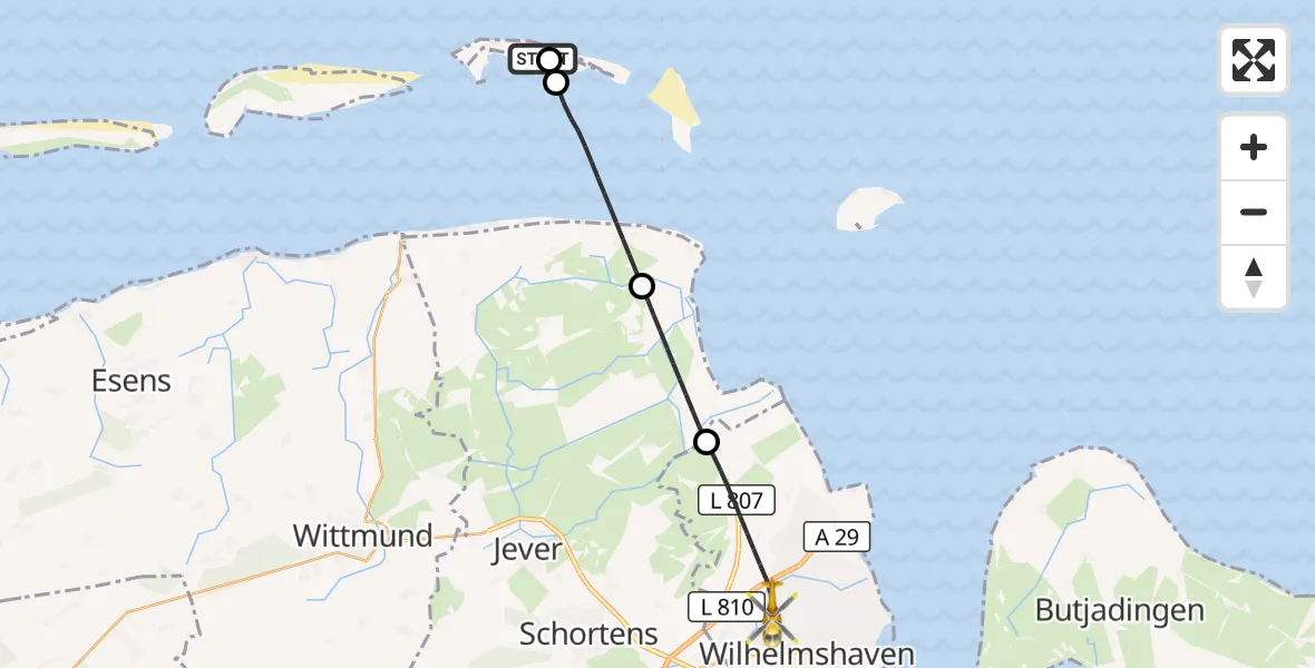 Flugroute Rettungshubschrauber Noordzee - Wilhelmshaven, 03 Mai 2026, 06:48