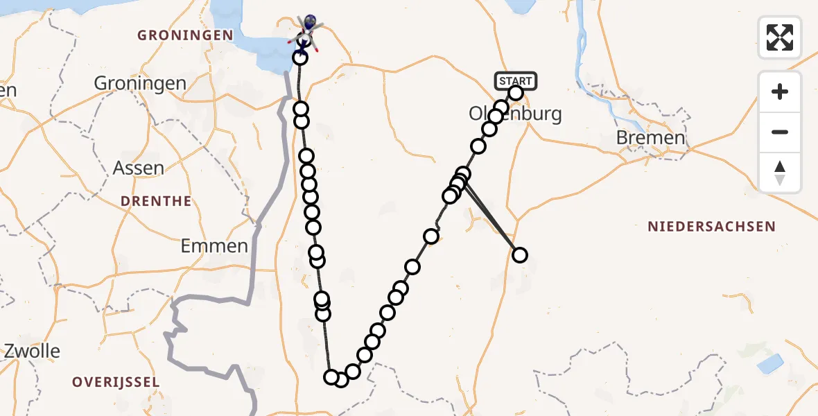 Flugroute Polizeihubschrauber Rastede - Emden, 03 Mai 2026, 07:05