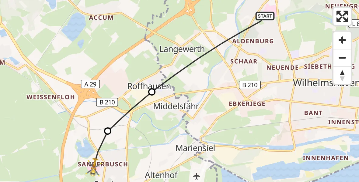 Flugroute Rettungshubschrauber Wilhelmshaven - Sande, 03 Mai 2026, 07:21