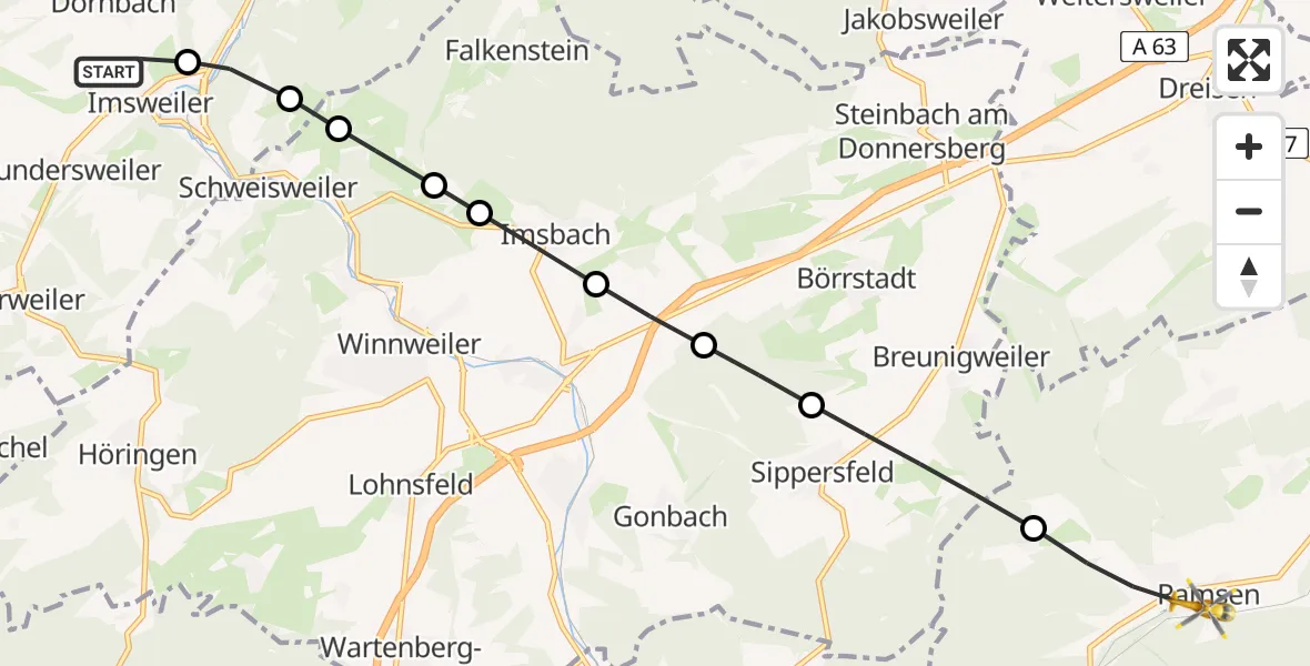 Flugroute Rettungshubschrauber Imsweiler UL - Ramsen, 03 Mai 2026, 07:33