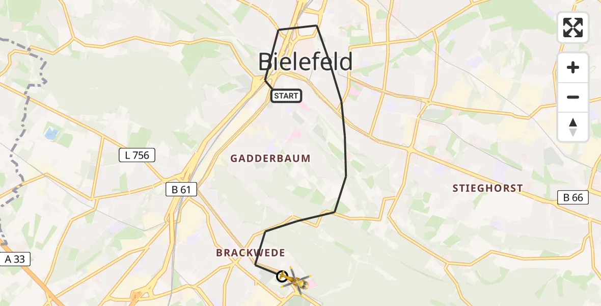 Flugroute Rettungshubschrauber Bielefeld - Luftrettungszentrum Bielefeld, 03 Mai 2026, 07:54