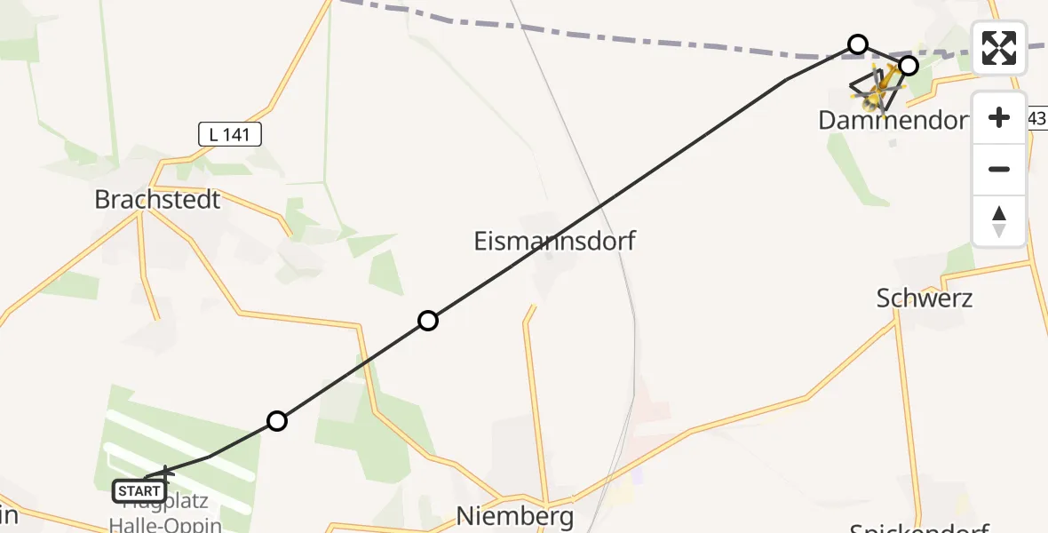 Flugroute Rettungshubschrauber Halle-Oppin Flugplatz - Landsberg, 03 Mai 2026, 08:11