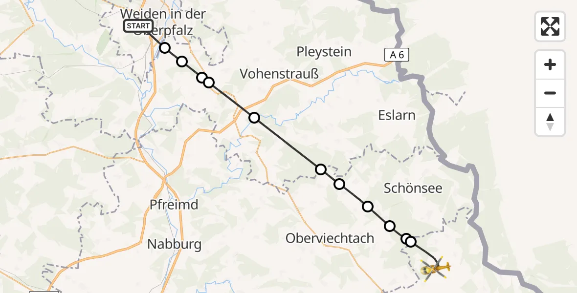Flugroute Rettungshubschrauber Weiden i.d.OPf. - Tiefenbach, 03 Mai 2026, 08:25