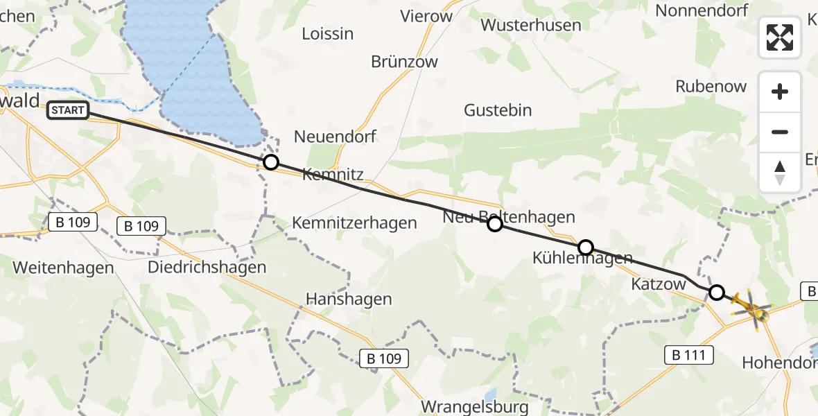 Flugroute Rettungshubschrauber Greifswald - Wolgast, 03 Mai 2026, 09:02