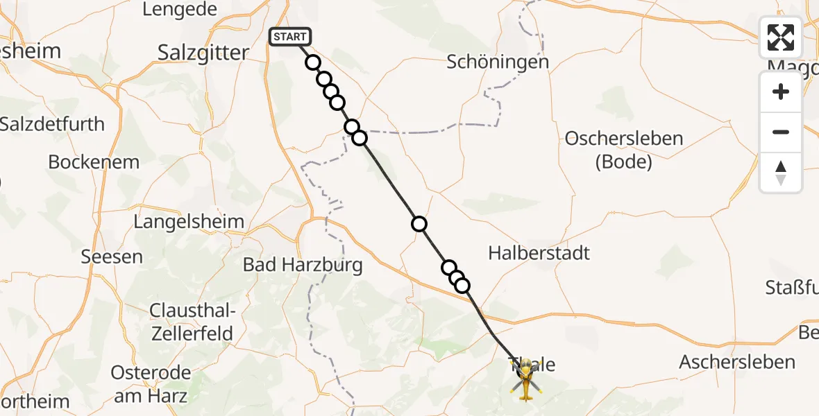 Flugroute Rettungshubschrauber Wolfenbüttel - Thale, 03 Mai 2026, 09:09