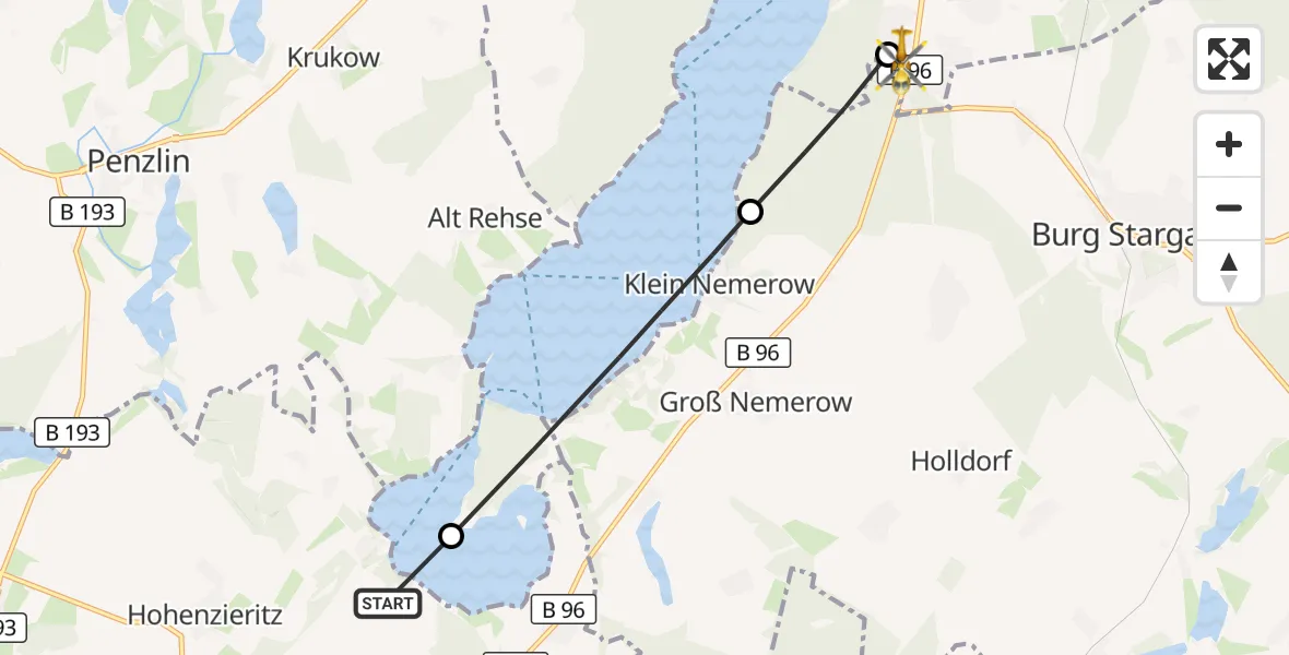 Flugroute Rettungshubschrauber Hohenzieritz - Neubrandenburg, 03 Mai 2026, 09:13