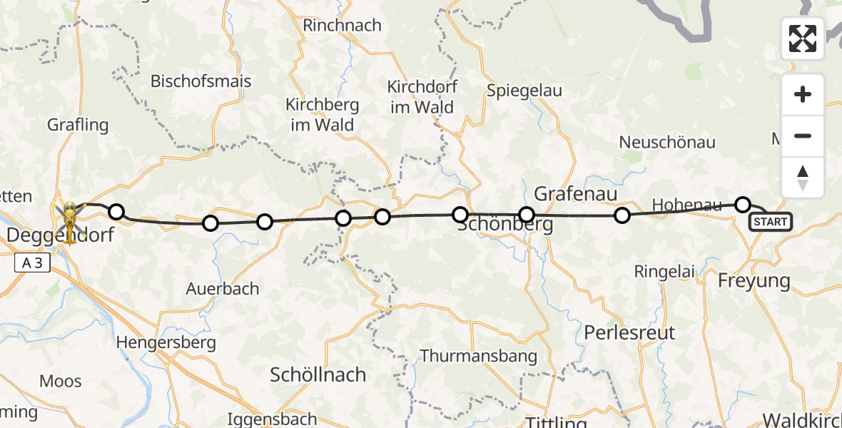 Flugroute Rettungshubschrauber Freyung - Deggendorf, 03 Mai 2026, 09:14