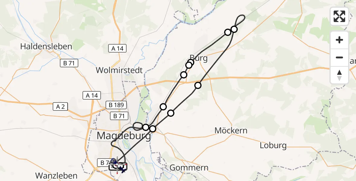 Flugroute Polizeihubschrauber Magdeburg City Flugplatz - Magdeburg City Flugplatz, 03 Mai 2026, 09:18