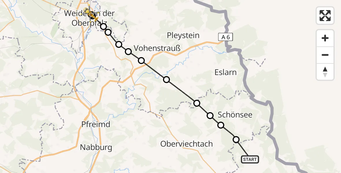 Flugroute Rettungshubschrauber Tiefenbach - Weiden Hospital, 03 Mai 2026, 09:19