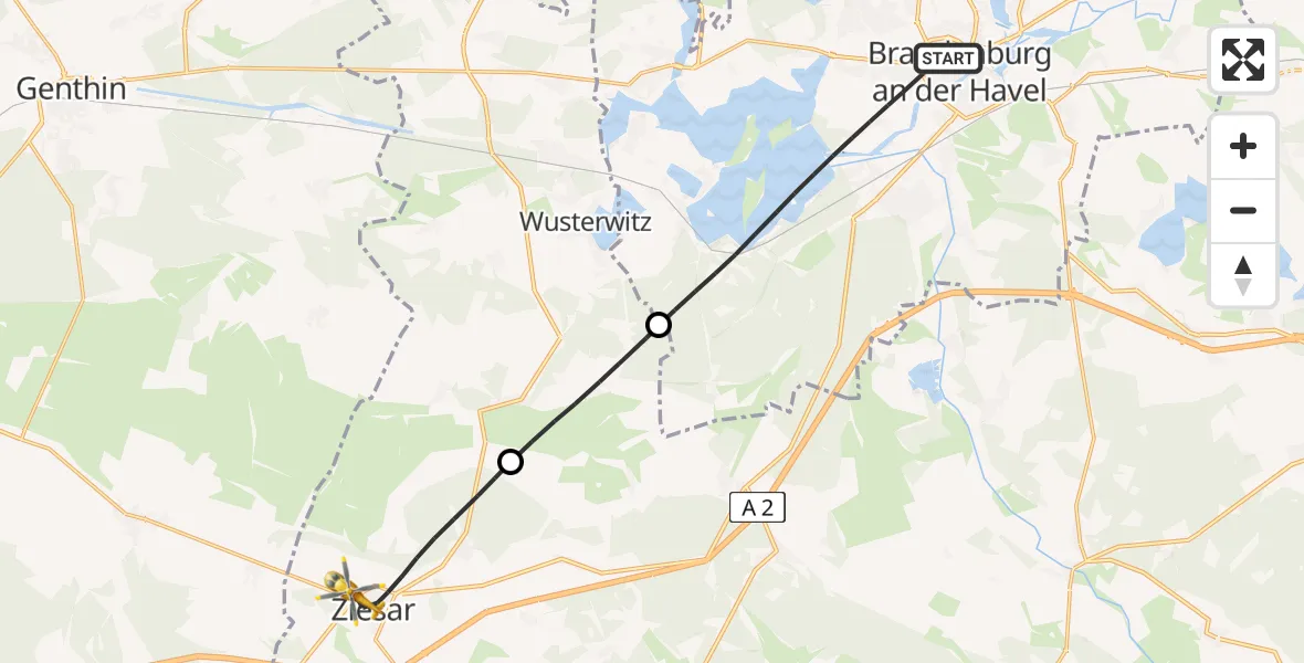 Flugroute Rettungshubschrauber Brandenburg an der Havel - Ziesar, 03 Mai 2026, 09:33