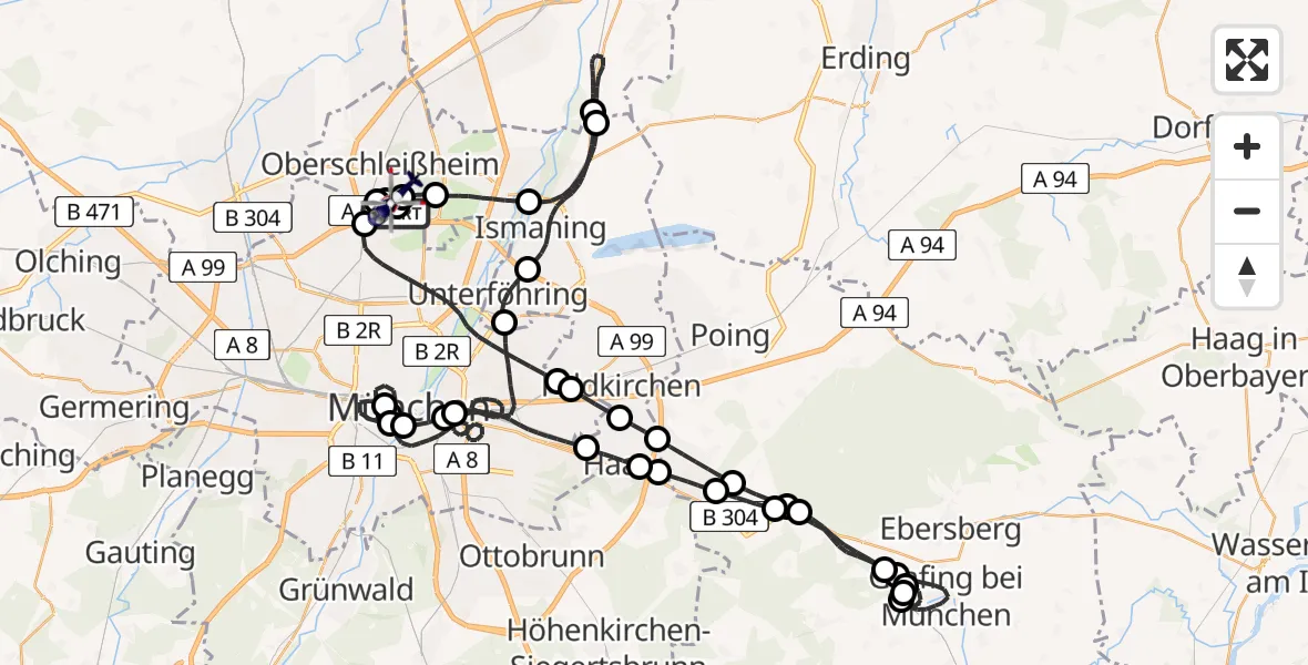 Flugroute Polizeihubschrauber Oberschleißheim - Oberschleissheim Hubschrauberlandeplatz, 03 Mai 2026, 09:36