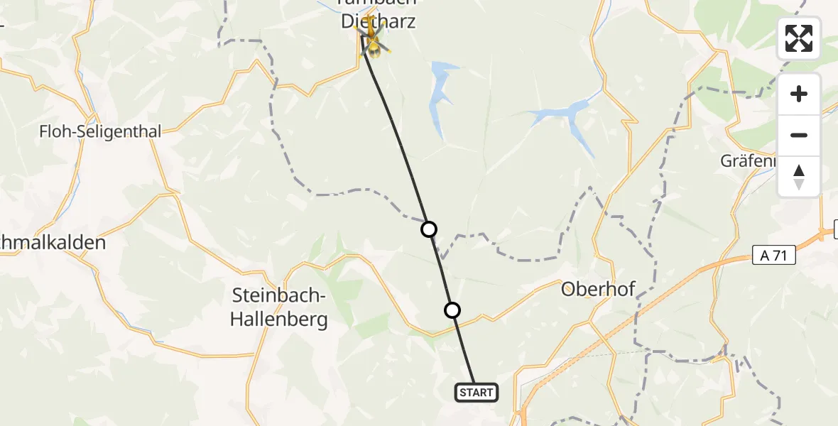 Flugroute Rettungshubschrauber Zella-Mehlis - Tambach-Dietharz/Thür.Wald, 03 Mai 2026, 09:39
