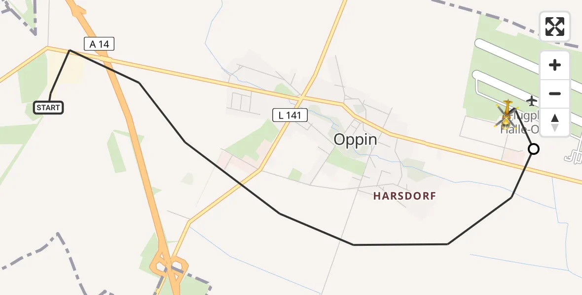 Flugroute Rettungshubschrauber Landsberg - Halle-Oppin Flugplatz, 03 Mai 2026, 09:43