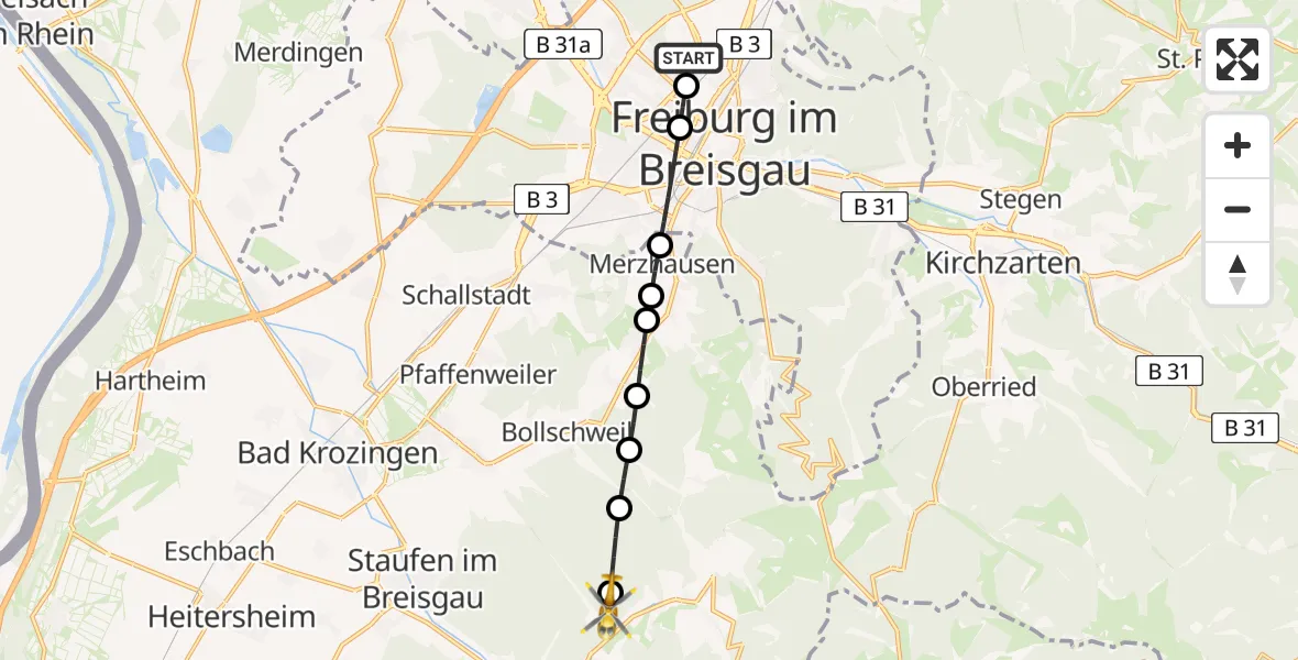 Flugroute Rettungshubschrauber Freiburg im Breisgau - Münstertal/Schwarzwald, 03 Mai 2026, 09:47