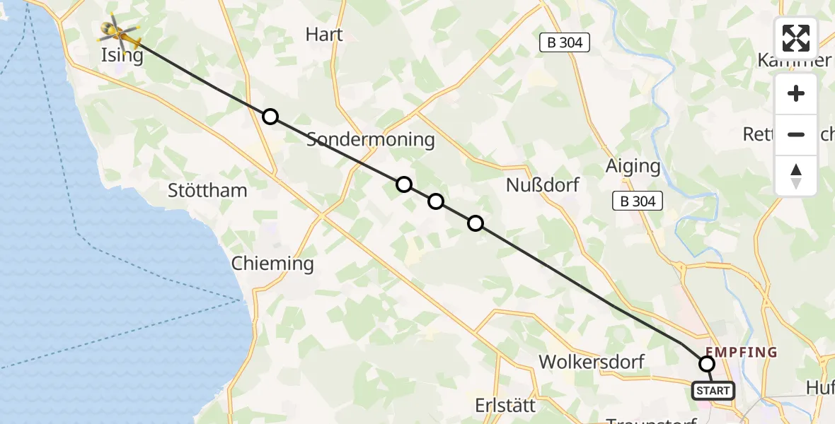 Flugroute Rettungshubschrauber Traunstein Hospital - Chieming, 03 Mai 2026, 09:48