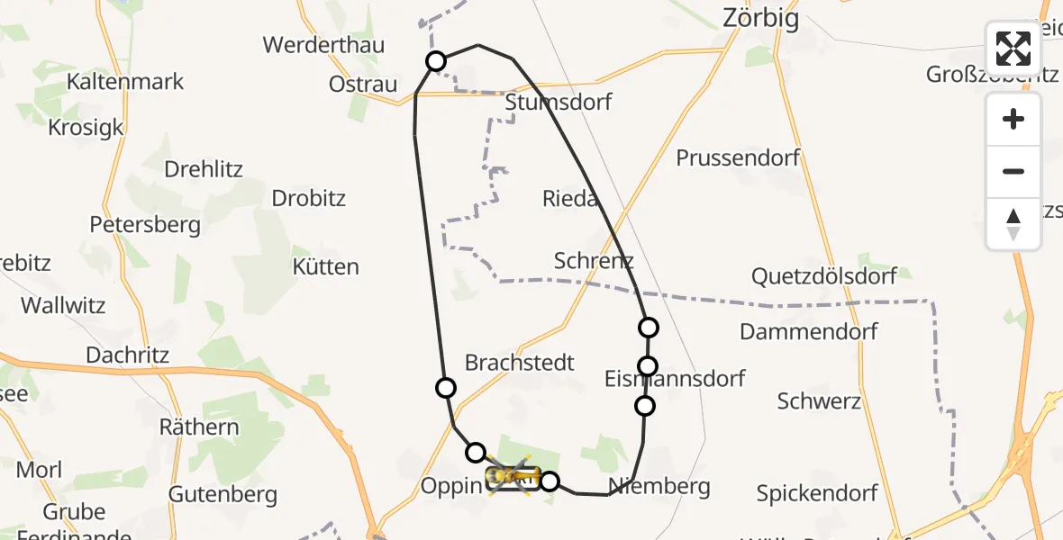 Flugroute Rettungshubschrauber Halle-Oppin Flugplatz - Halle-Oppin Flugplatz, 03 Mai 2026, 10:04