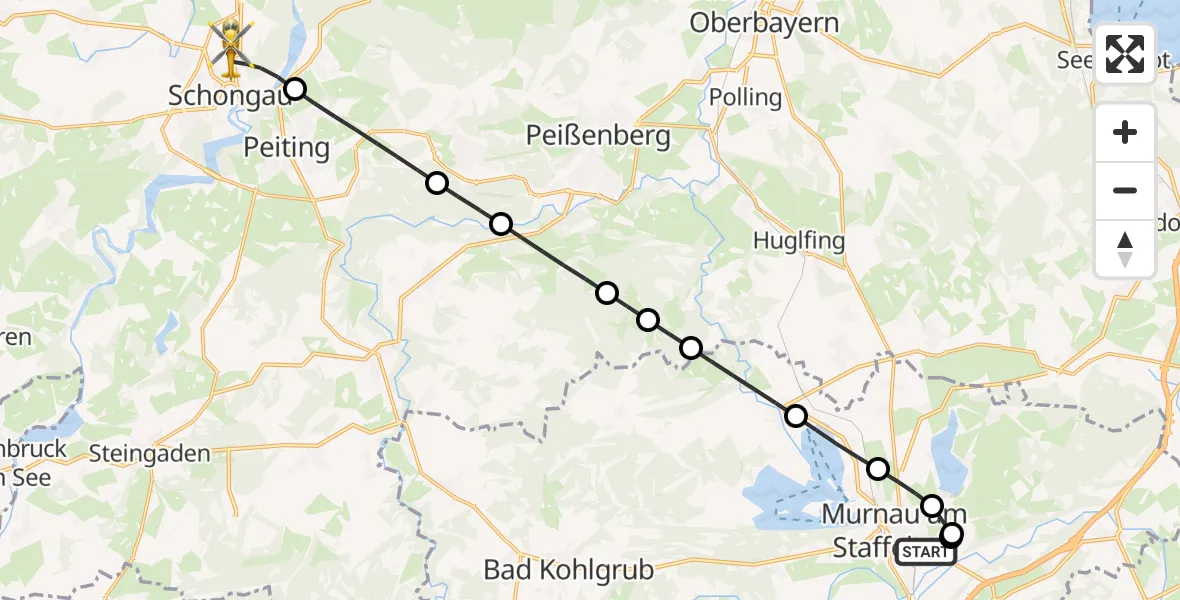 Flugroute Rettungshubschrauber Murnau Accident Hospital - Schongau, 03 Mai 2026, 10:10