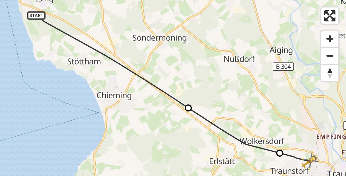 Flugroute Rettungshubschrauber Chieming - Traunstein Hospital, 03 Mai 2026, 10:16