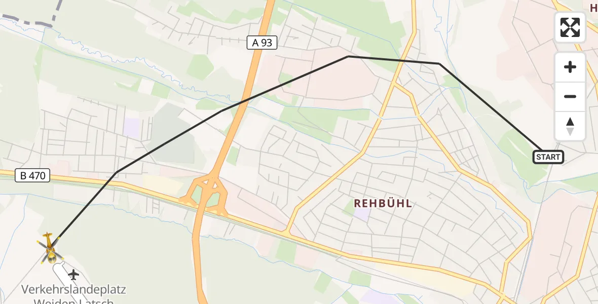 Flugroute Rettungshubschrauber Weiden i.d.OPf. - Weiden in der Oberpfalz Flugplatz, 03 Mai 2026, 10:20