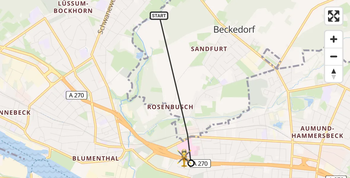 Flugroute Rettungshubschrauber Schwanewede - Bremen, 03 Mai 2026, 10:24