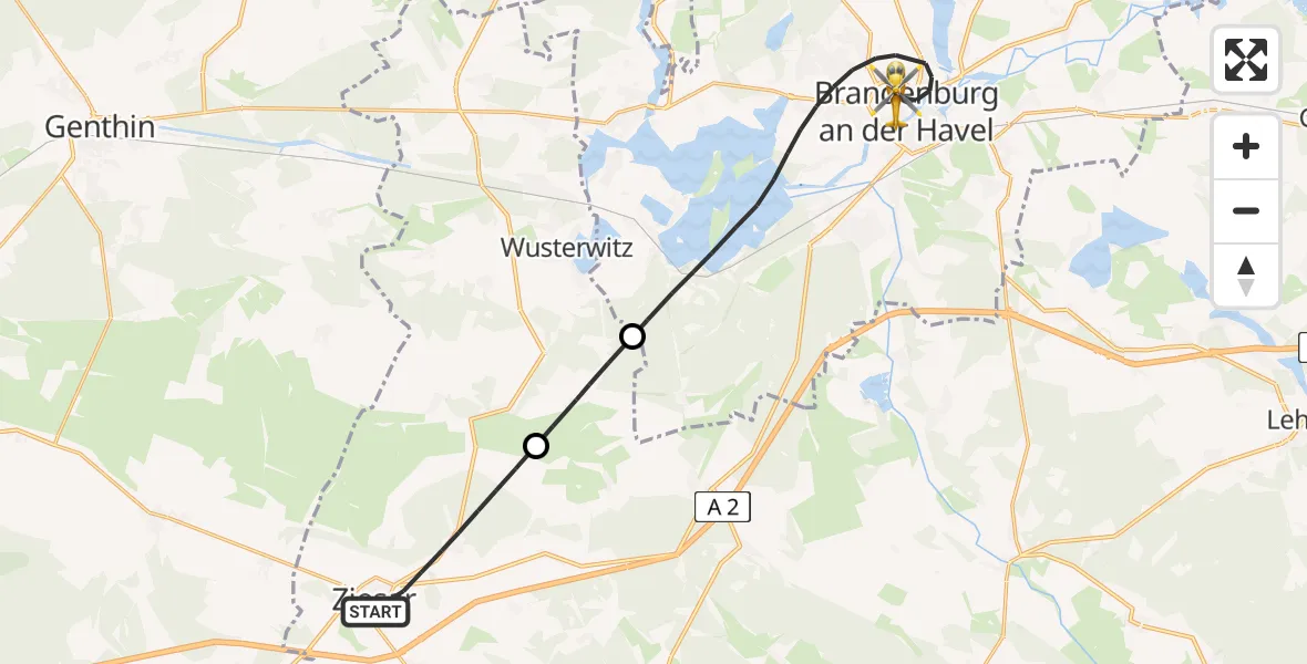 Flugroute Rettungshubschrauber Ziesar - Brandenburg an der Havel, 03 Mai 2026, 10:25