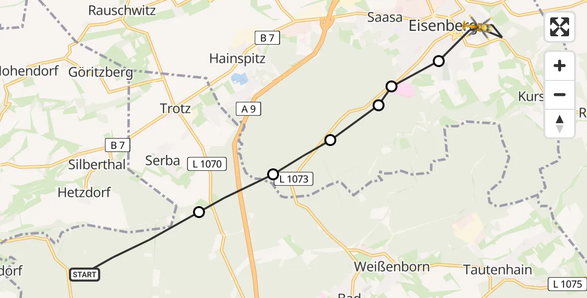 Flugroute Rettungshubschrauber Waldeck - Eisenberg, 03 Mai 2026, 10:25