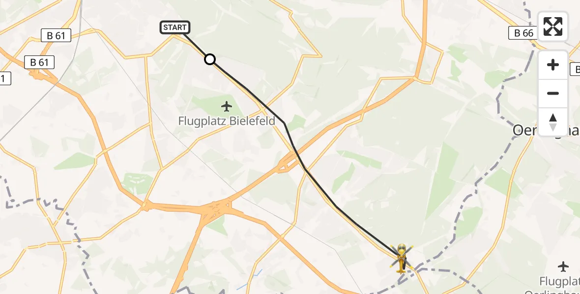 Flugroute Rettungshubschrauber Luftrettungszentrum Bielefeld - Bielefeld, 03 Mai 2026, 10:35