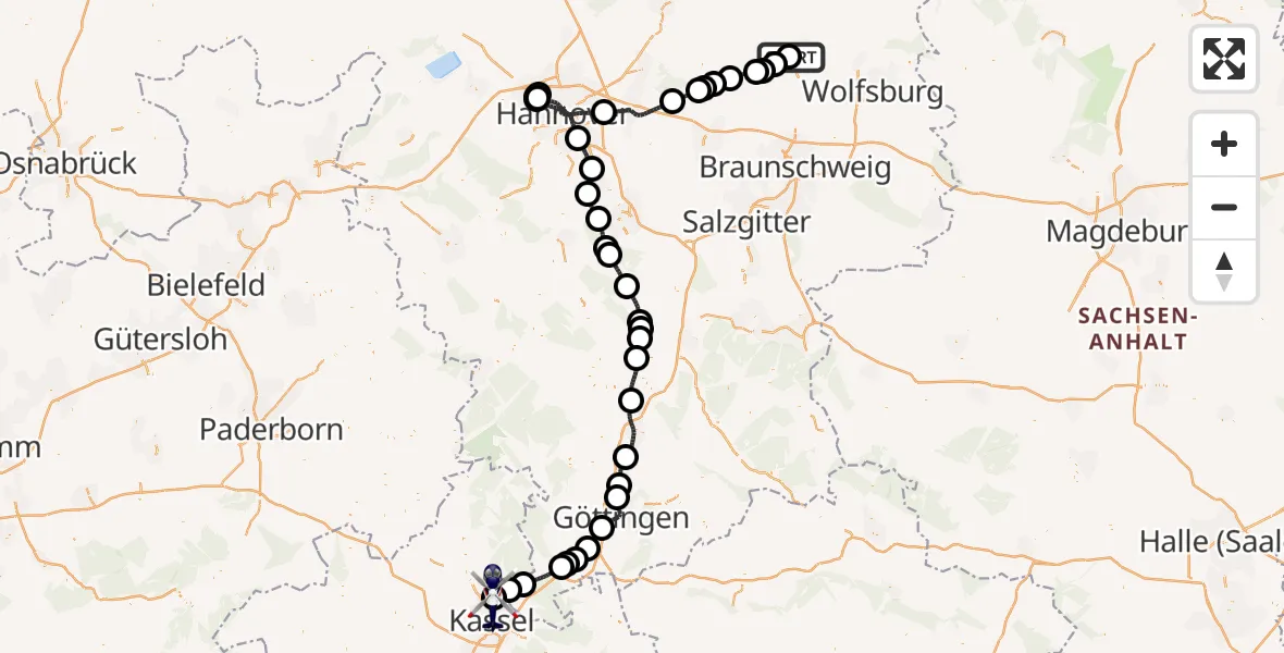 Flugroute Polizeihubschrauber Gifhorn Bundespolizei Hubschrauberlandeplatz - Fuldatal Bundespolizei Hubschrauberlandeplatz, 03 Mai 2026, 10:38