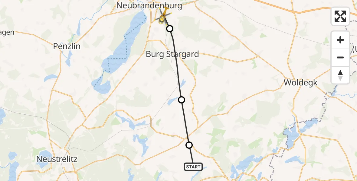 Flugroute Rettungshubschrauber Feldberger Seenlandschaft - Neubrandenburg, 03 Mai 2026, 10:39