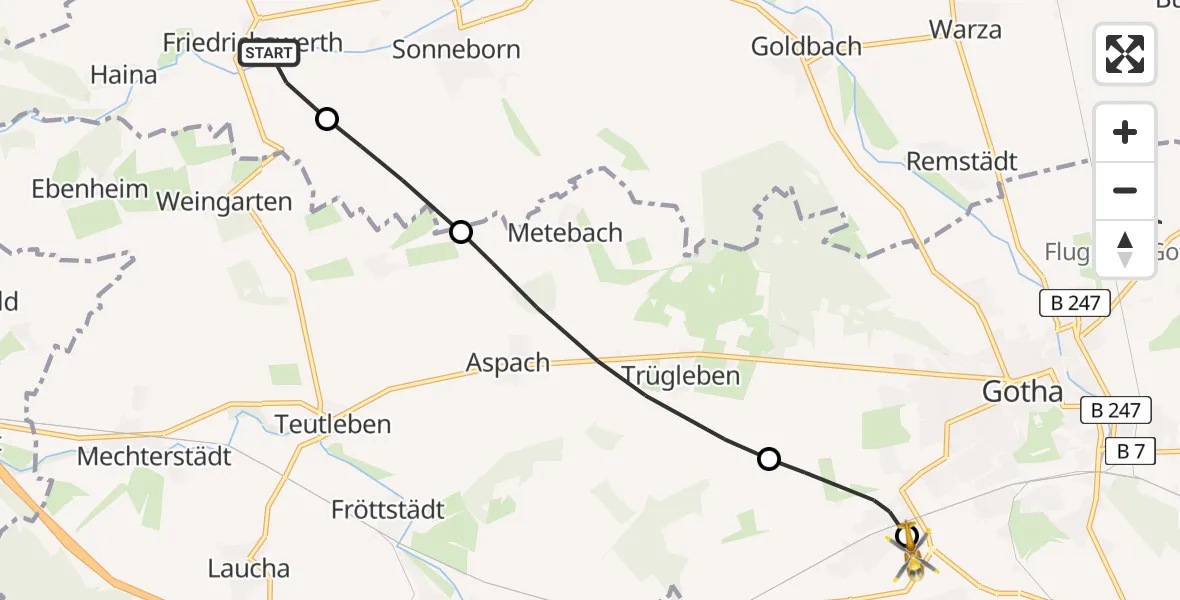 Flugroute Rettungshubschrauber Nessetal - Helios Clinic Gotha, 03 Mai 2026, 10:41