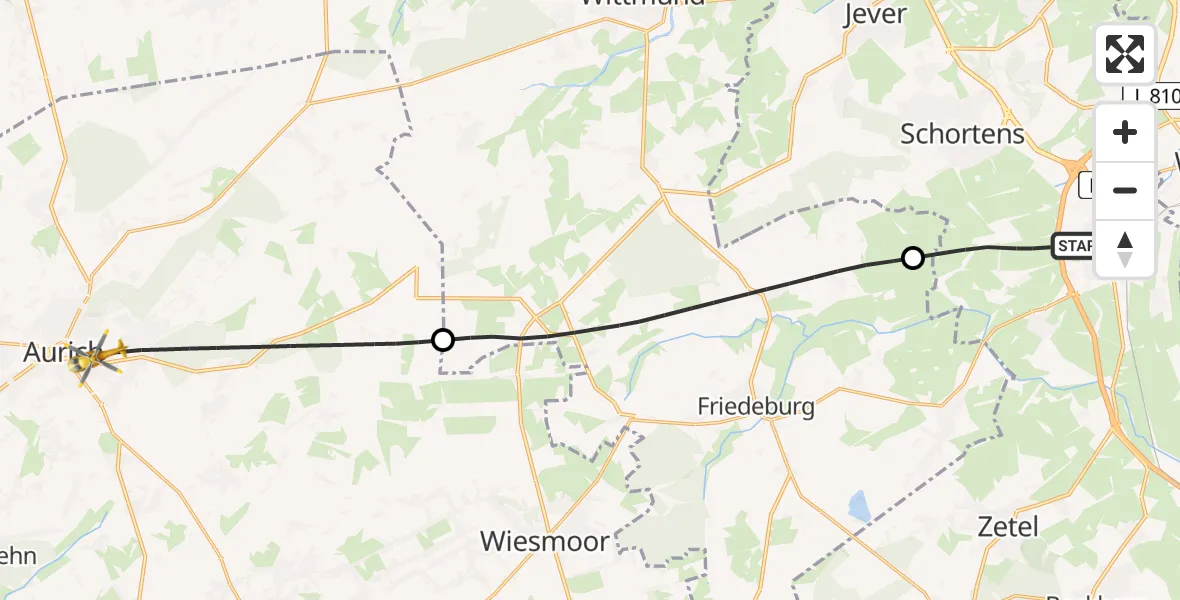 Flugroute Rettungshubschrauber Sande - Aurich, 03 Mai 2026, 10:42