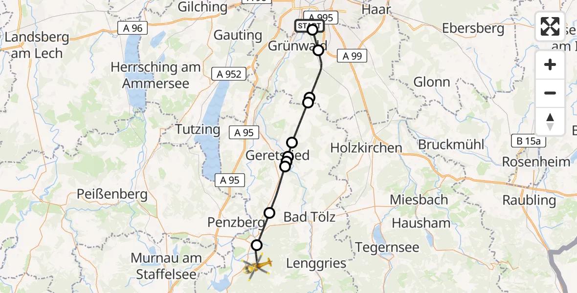 Flugroute Rettungshubschrauber ADAC Air Rescue Center Hubschrauberlandeplatz (Christoph 1) - Benediktbeuern, 03 Mai 2026, 10:43