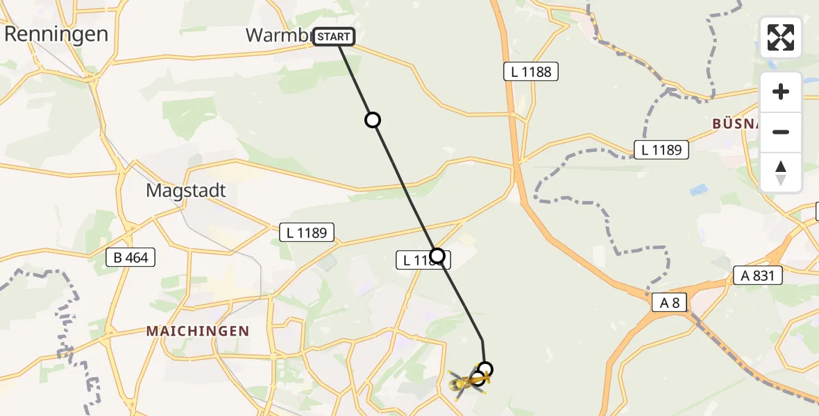Flugroute Rettungshubschrauber Leonberg - Sindelfingen Hospital, 03 Mai 2026, 10:46