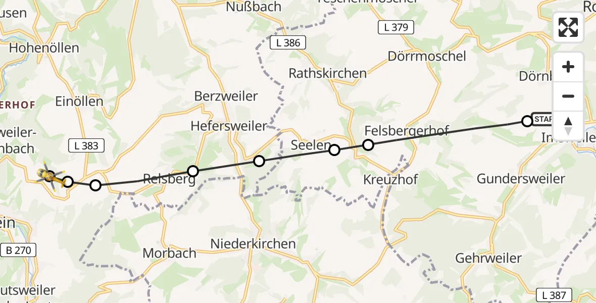 Flugroute Rettungshubschrauber Imsweiler UL - Oberweiler-Tiefenbach, 03 Mai 2026, 10:47