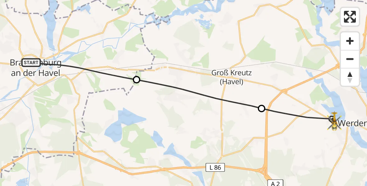 Flugroute Rettungshubschrauber Brandenburg an der Havel - Werder (Havel), 03 Mai 2026, 10:51