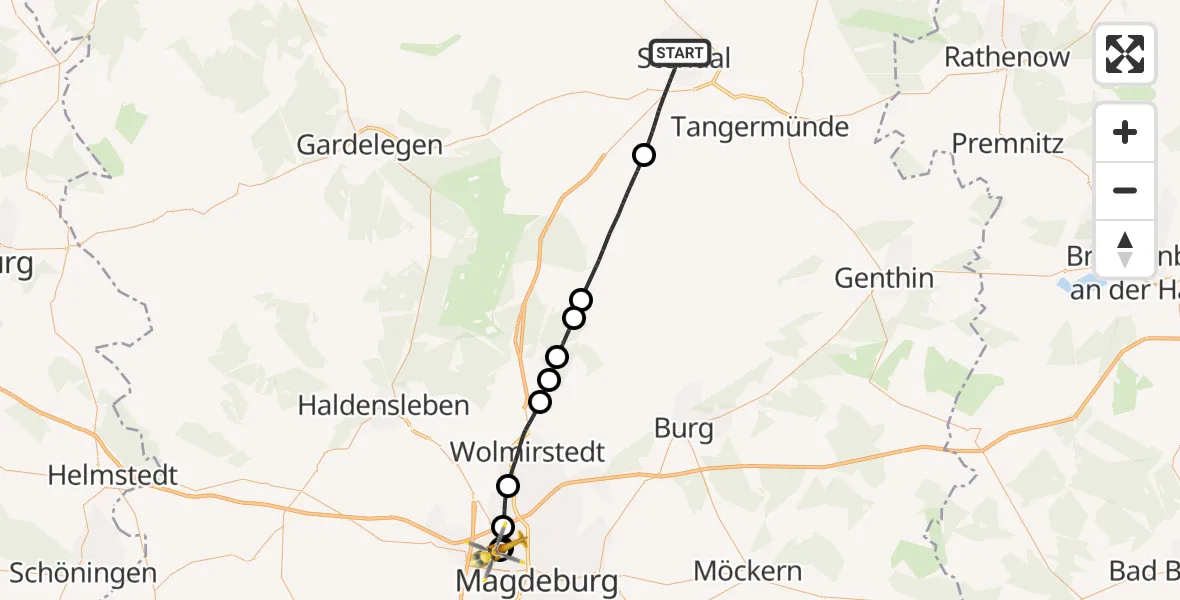 Flugroute Rettungshubschrauber Stendal - Magdeburg Hospital, 03 Mai 2026, 11:03