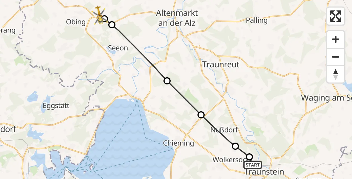 Flugroute Rettungshubschrauber Traunstein Hospital - Obing, 03 Mai 2026, 11:06